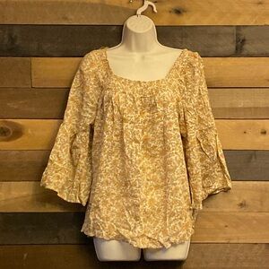Chaps Yellow Floral Tunic Blouse - Size Medium